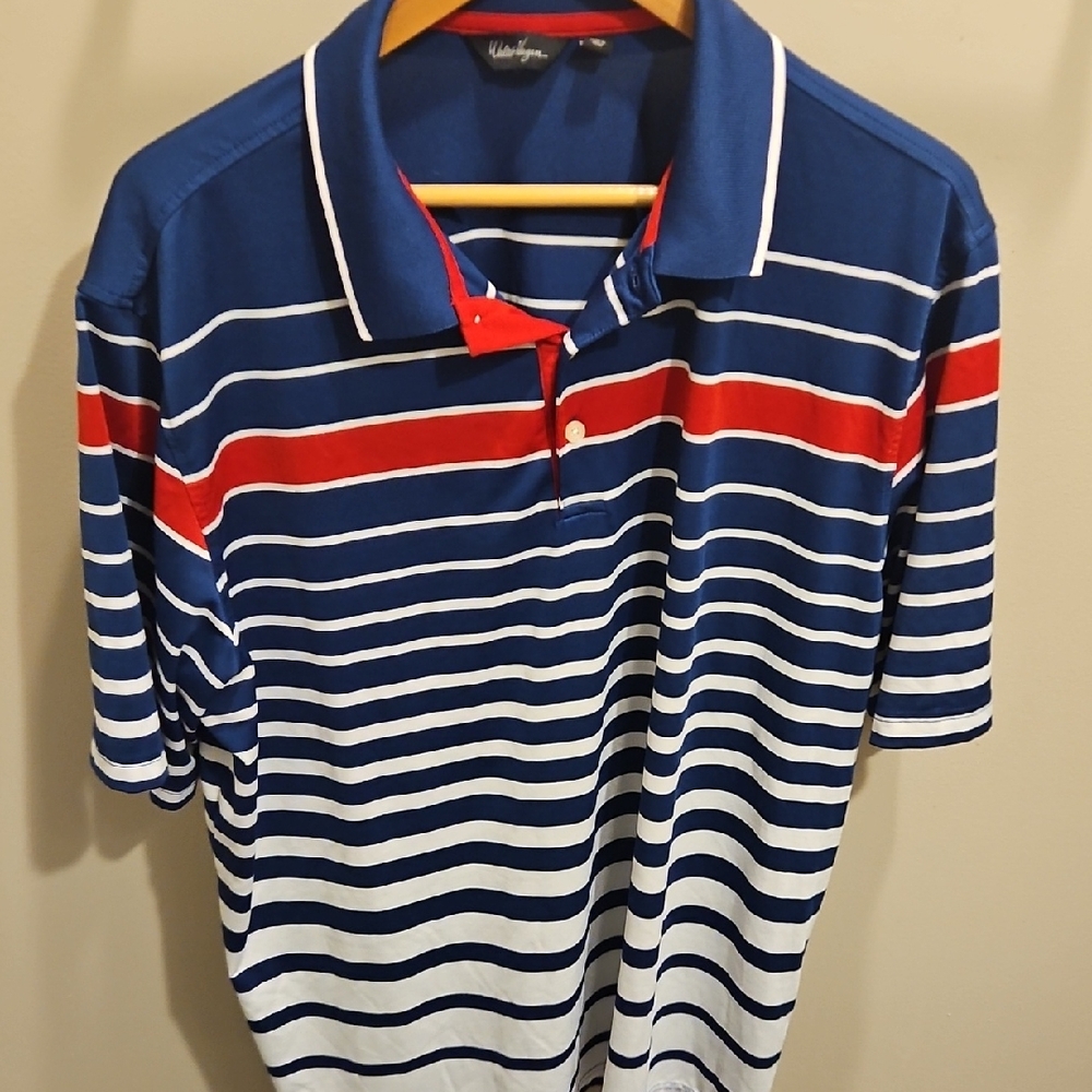 Walter Hagen Navy and Red Striped Polo Golf Shirt